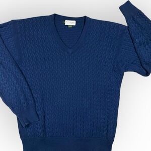Tuttle Golf Collection Men's Large Silk Cotton Sweater Blue Cable Knit Fisherman